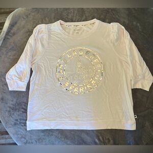 Karl Lagerfeld White Sweatshirt with Silver 3D Paris Graphic pleats shoulder